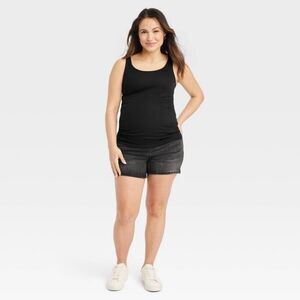 Over Belly Midi Maternity Jean Shorts Isabel Maternity by Ingrid & Isabel- black